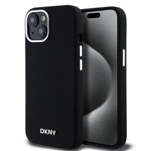 DKNY iPhone 15 Case Magsafe Silicone Metal Logo Black