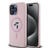 Karl Lagerfeld iPhone 15 Pro Max Hülle Case Silicone Karl + Choupette Magsafe Rosa