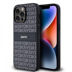 DKNY iPhone 14 Pro Hülle Case Tonal Stripe Metal Logo Schwarz