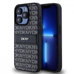 DKNY iPhone 14 Pro Max Hülle Case Tonal Stripe Metal Logo Schwarz