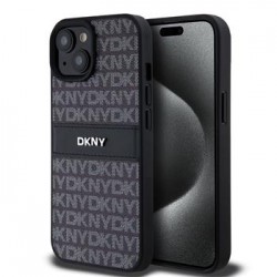 DKNY iPhone 15 Hülle Case Tonal Stripe Metal Logo Schwarz