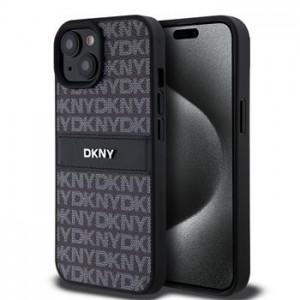 DKNY iPhone 15 Case Tonal Stripe Metal Logo Black