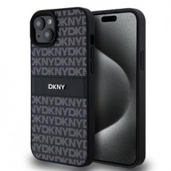 DKNY iPhone 15 Plus Hülle Case Tonal Stripe Metal Logo Schwarz