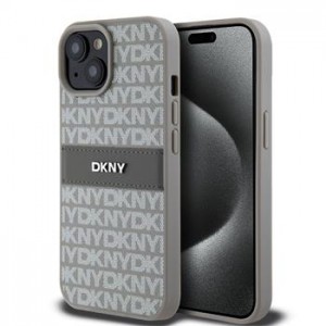 DKNY iPhone 15 Case Tonal Stripe Metal Logo Beige