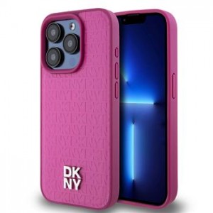 DKNY iPhone 15 Pro Case Magsafe Pattern Stack Logo Pink