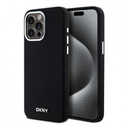 DKNY iPhone 15 Pro Max Hülle Case Magsafe Metal Logo Silikon Schwarz