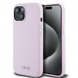 DKNY iPhone 15 Hülle Case Magsafe Silikon Metal Logo Rosa Pink