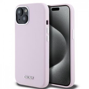 DKNY iPhone 15 Case Cover Magsafe Silicone Metal Logo Pink