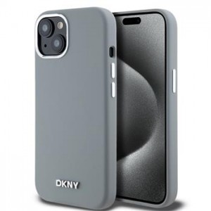 DKNY iPhone 15 Case Magsafe Silicone Metal Logo Gray