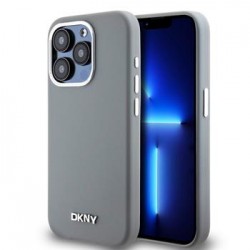 DKNY iPhone 15 Pro Hülle Case Magsafe Metal Logo Silikon Grau
