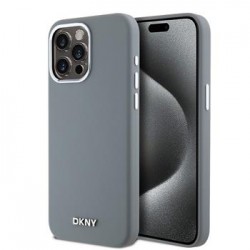 DKNY iPhone 15 Pro Max Hülle Case Magsafe Metal Logo Silikon Grau