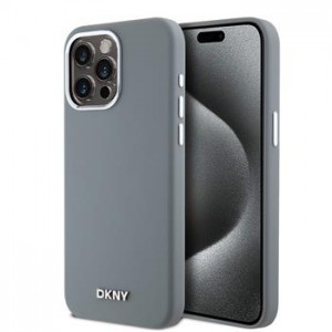 DKNY iPhone 15 Pro Max Case Magsafe Metal Logo Silicone Gray