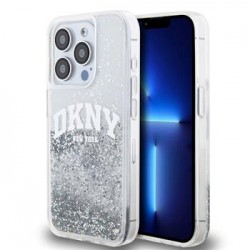 DKNY iPhone 14 Pro Case Liquid Glitter Arch Logo Silver
