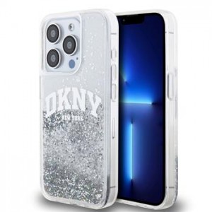 DKNY iPhone 14 Pro Case Liquid Glitter Arch Logo Silver