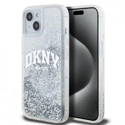 DKNY iPhone 15 Hülle Case Liquid Glitter Arch Logo Silber