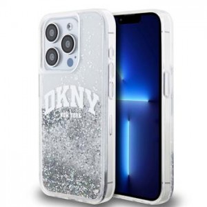 DKNY iPhone 15 Pro Hülle Case Liquid Glitter Arch Logo Silber