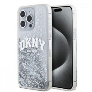 DKNY iPhone 15 Pro Max Hülle Case Liquid Glitter Arch Logo Silber