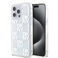 DKNY iPhone 15 Pro Max Hülle Case Liquid Glitter Checkered Pattern Silber