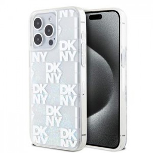 DKNY iPhone 15 Pro Max Hülle Case Liquid Glitter Checkered Pattern Silber