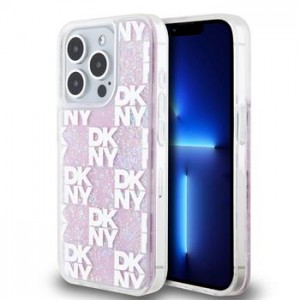 DKNY iPhone 15 Pro Hülle Case Liquid Glitter Checkered Pattern Rosa