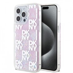 DKNY iPhone 15 Pro Max Hülle Case Liquid Glitter Checkered Pattern Rosa