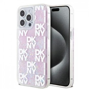 DKNY iPhone 15 Pro Max Hülle Case Liquid Glitter Checkered Pattern Rosa