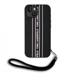 Karl Lagerfeld iPhone 15 Case Saffiano Stripe Strap Black