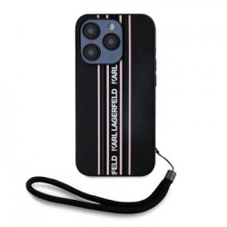 Karl Lagerfeld iPhone 15 Pro Max Case Saffiano Stripe Strap Black