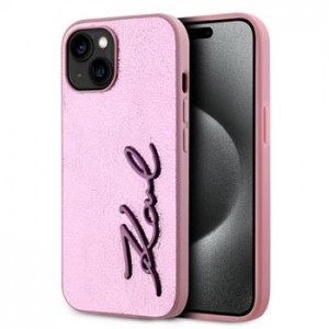 Karl Lagerfeld iPhone 15 Hülle Case Signature Script Rosa Pink