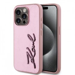 Karl Lagerfeld iPhone 15 Pro Case Signature Script Pink