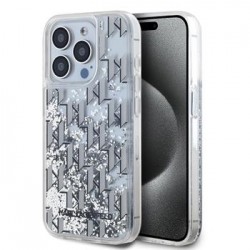 Karl Lagerfeld iPhone 15 Pro Case Monogram Liquid Glitter White