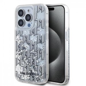 Karl Lagerfeld iPhone 15 Pro Hülle Case Monogram Liquid Glitter Weiß