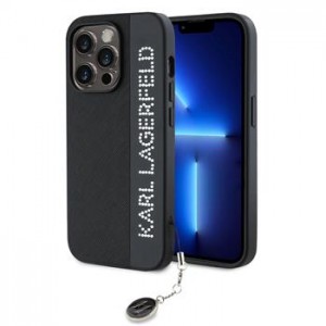 Karl Lagerfeld iPhone 14 Pro Max Case Saffiano Rhinestone Charm Black