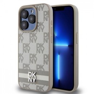 DKNY iPhone 15 Pro Case Metal Gold Logo Beige