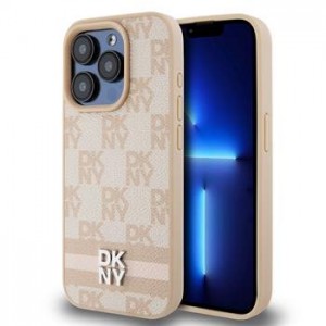 DKNY iPhone 14 Pro Max Case Metal Gold Logo Pink