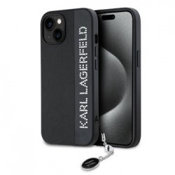 Karl Lagerfeld iPhone 15 Hülle Case Saffiano Strass Charm Schwarz