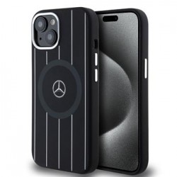 Mercedes iPhone 15 Hülle Case Liquid Silicon Stripes Pattern MagSafe Schwarz