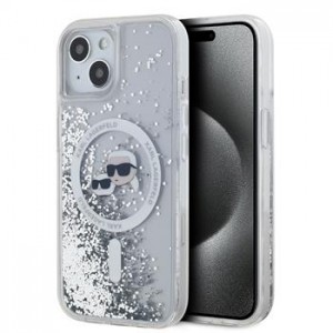Karl Lagerfeld iPhone 14 Case Liquid Glitter K + C Heads MagSafe Transparent