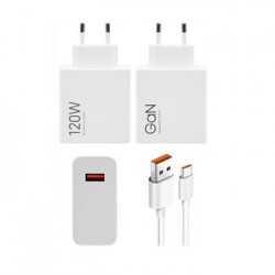 Original Xiaomi 120W HyperCharge Netzteil USB-A + USB-C 6A Kabel Weiß MDY-14-EE