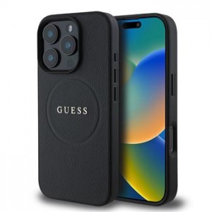 Guess iPhone 16 Pro Hülle Case MagSafe Grained Schwarz