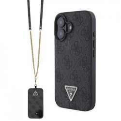 Guess iPhone 16 Hülle Case 4G Strass Triangle Strap Schwarz