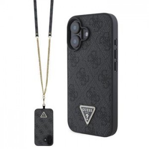 Guess iPhone 16 Case 4G Rhinestone Triangle Strap Black