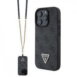 Guess iPhone 16 Pro Hülle Case 4G Strass Triangle Strap Schwarz