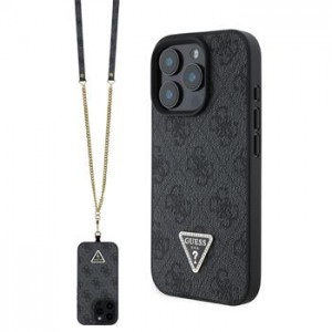 Guess iPhone 16 Pro Case 4G Rhinestone Triangle Strap Black