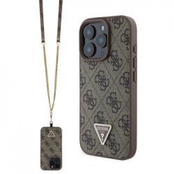 Guess iPhone 16 Pro Hülle Case 4G Strass Triangle Strap Braun