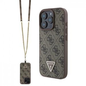 Guess iPhone 16 Pro Case 4G Rhinestone Triangle Strap Brown