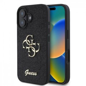 Guess iPhone 16 Case Cover Fixed Glitter 4G Metal Logo Black