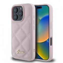 Guess iPhone 16 Pro Max Hülle Case Leather Quilted Rosa Pink