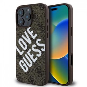 Guess iPhone 16 Pro Hülle Case MagSafe 4G Big Love Braun