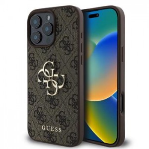 Guess iPhone 16 Pro Hülle Case Big Metal Logo 4G Braun